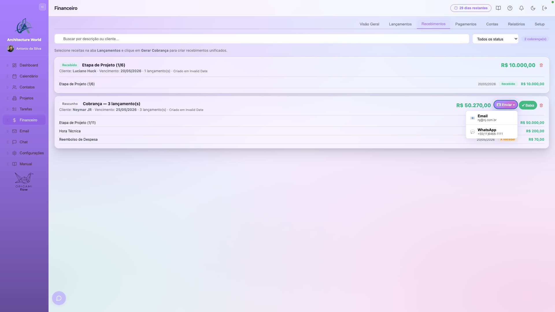 Financeiro — Recebimentos