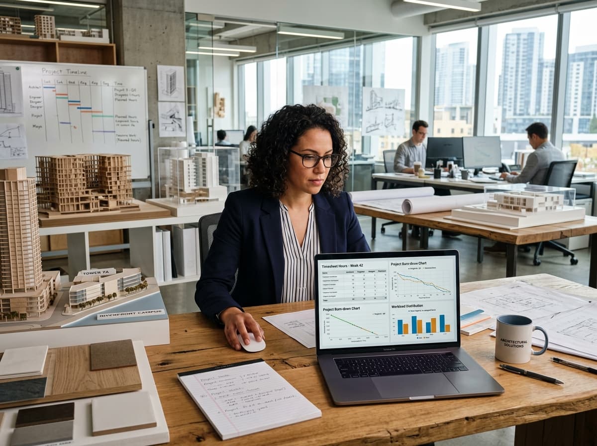 Painel de controle com análise de horas de timesheet e ritmo de produção da equipe